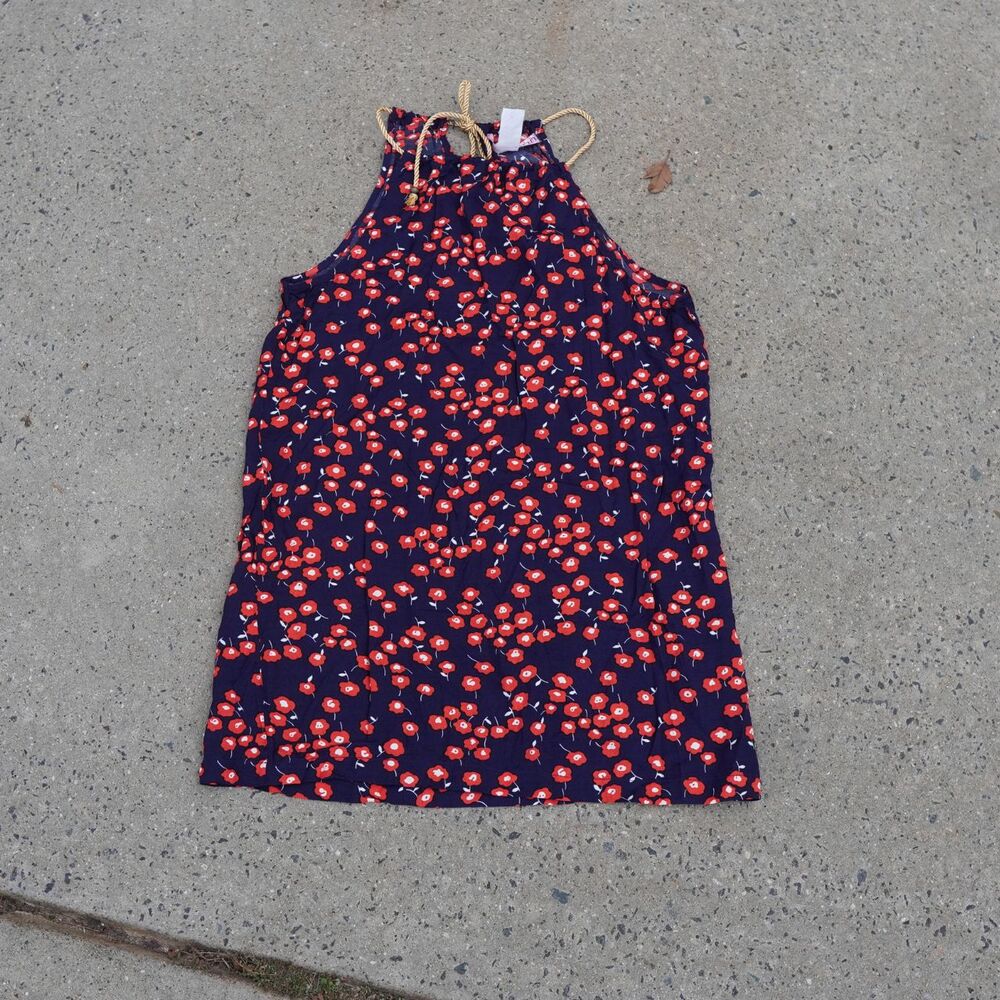 Grayson Navy Floral Halter Top Size M Rope Tie Neck Boho Cottagecore Resort